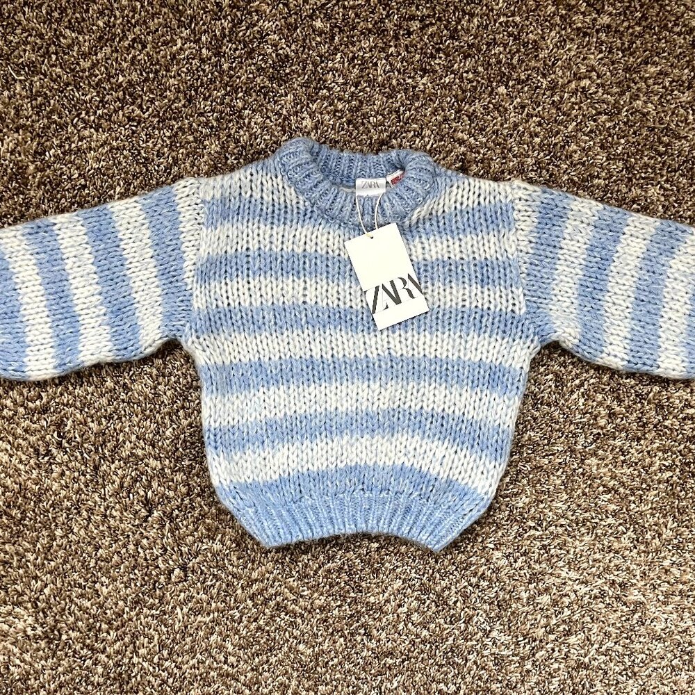 NEW ZARA Kids - Girls Blue Striped Knit Sweater - Size 4T